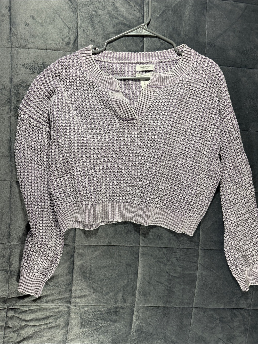 Haute Hippie Lavender V-Neck Cropped Knit Sweater
